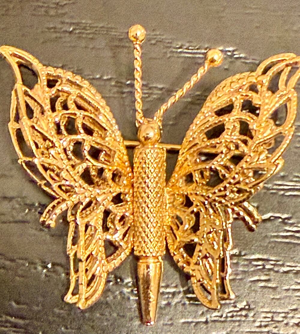 Vintage Signed Monet Gold Tone Filigree Butterfly Brooch